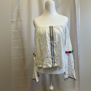 Pitusa White Off-Shoulder Blouse with Blue Accents